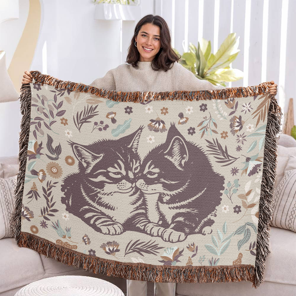 Cozy Cats Oversized Heirloom Woven Throw Blanket