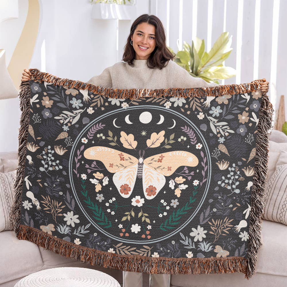 Mystic Moth Oversized Heirloom Woven Throw Blanket