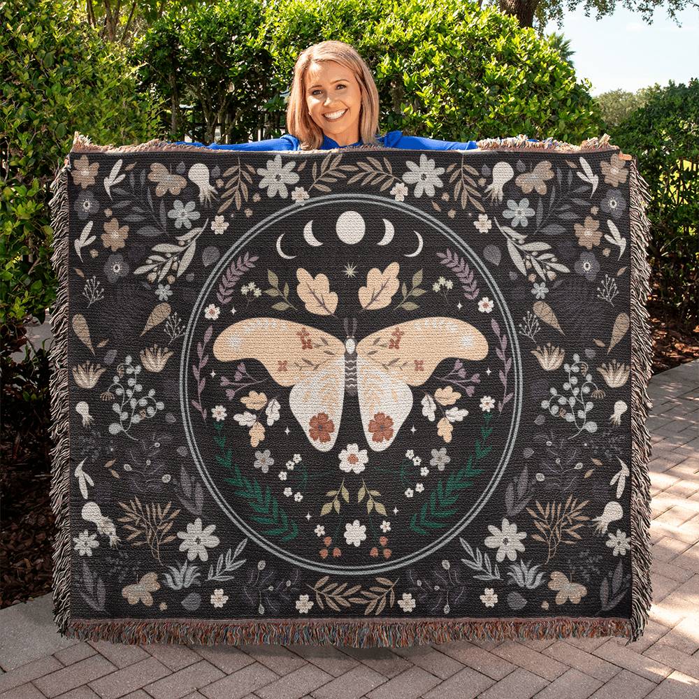 Mystic Moth Oversized Heirloom Woven Throw Blanket