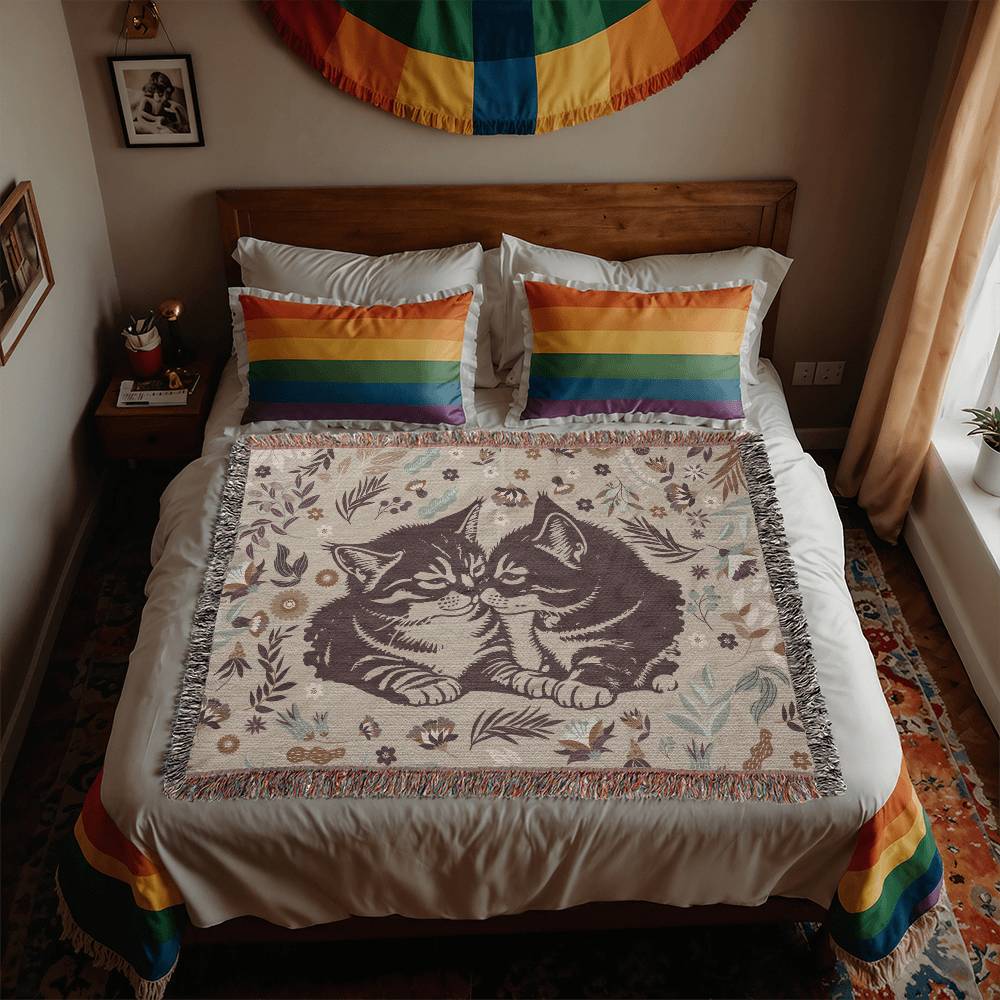 Cozy Cats Oversized Heirloom Woven Throw Blanket