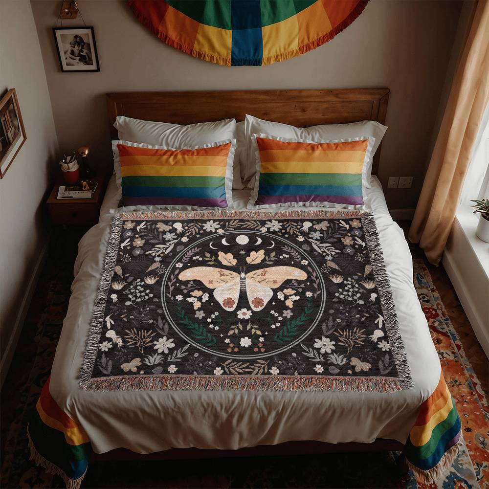 Mystic Moth Oversized Heirloom Woven Throw Blanket
