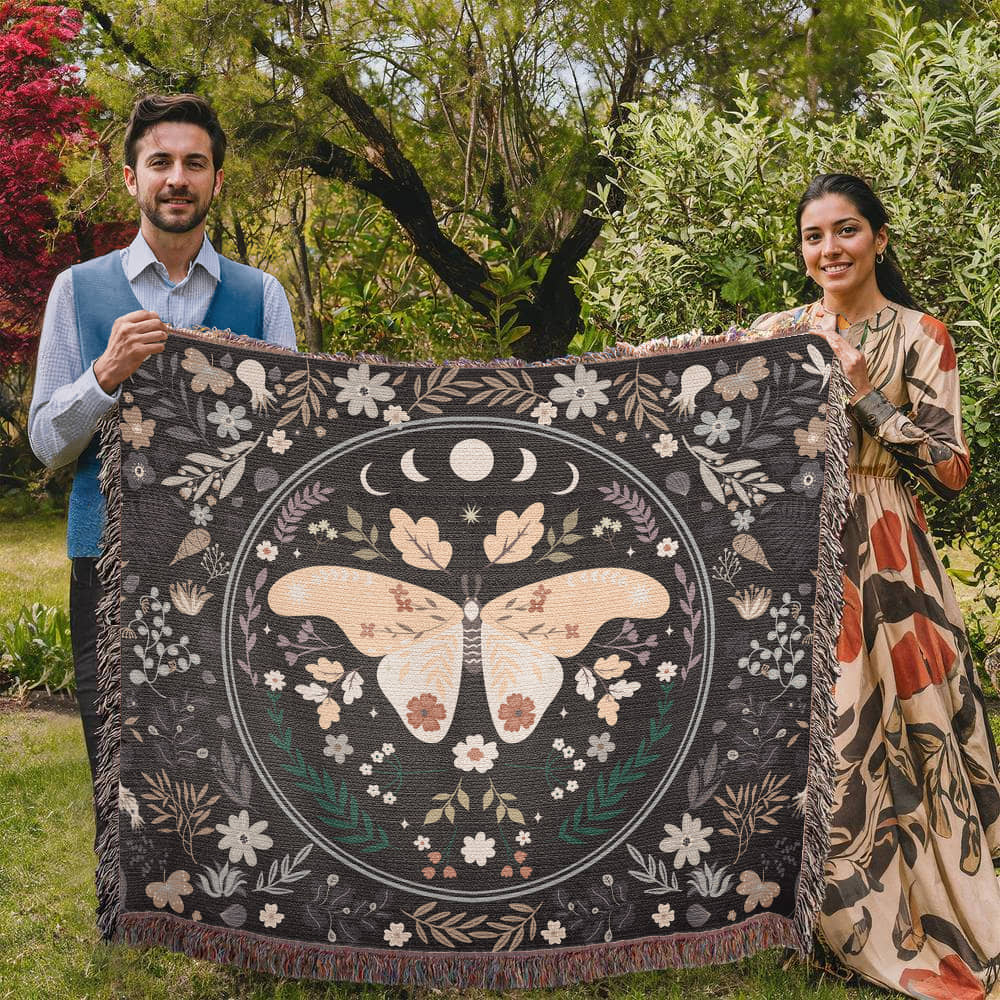 Mystic Moth Oversized Heirloom Woven Throw Blanket
