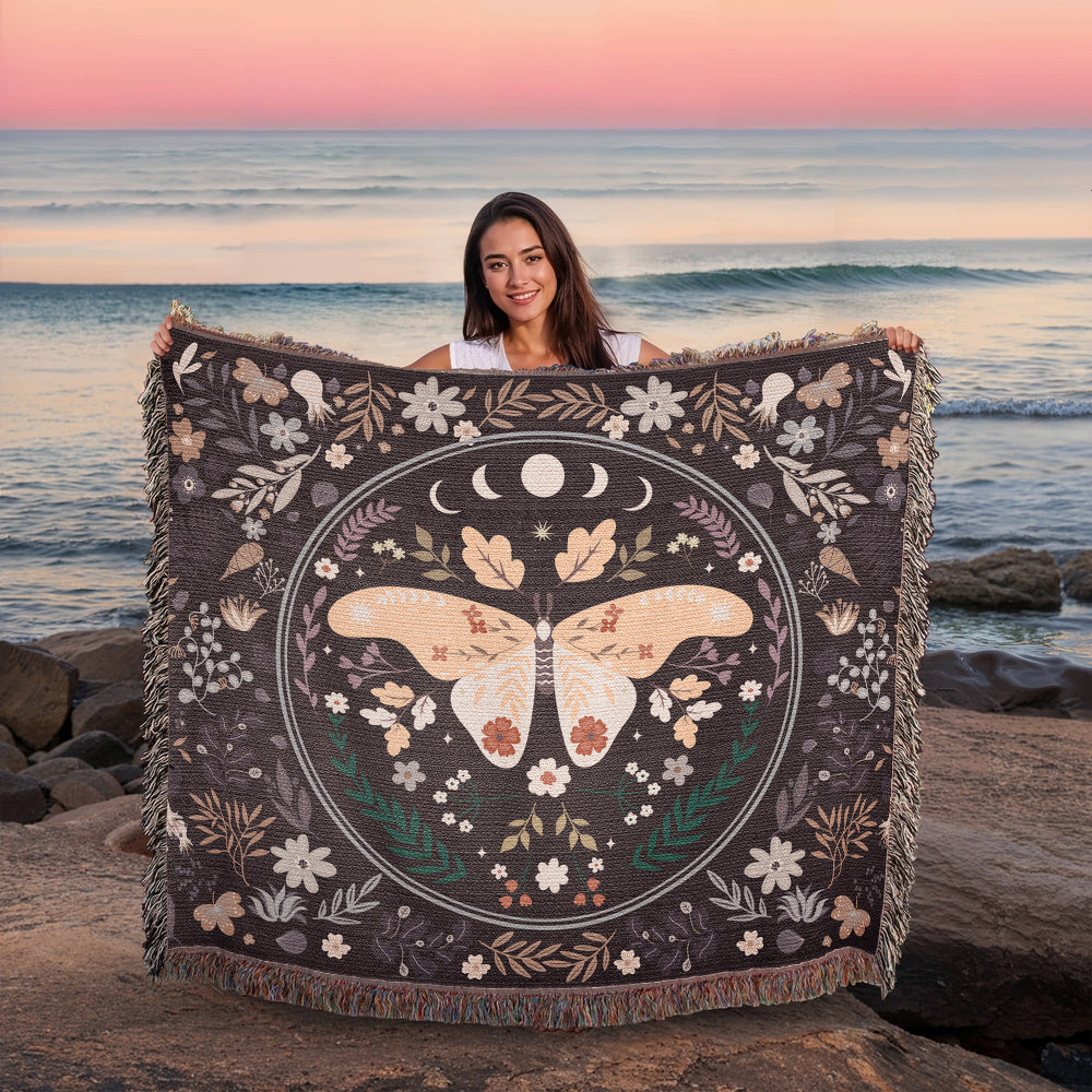 Mystic Moth Oversized Heirloom Woven Throw Blanket