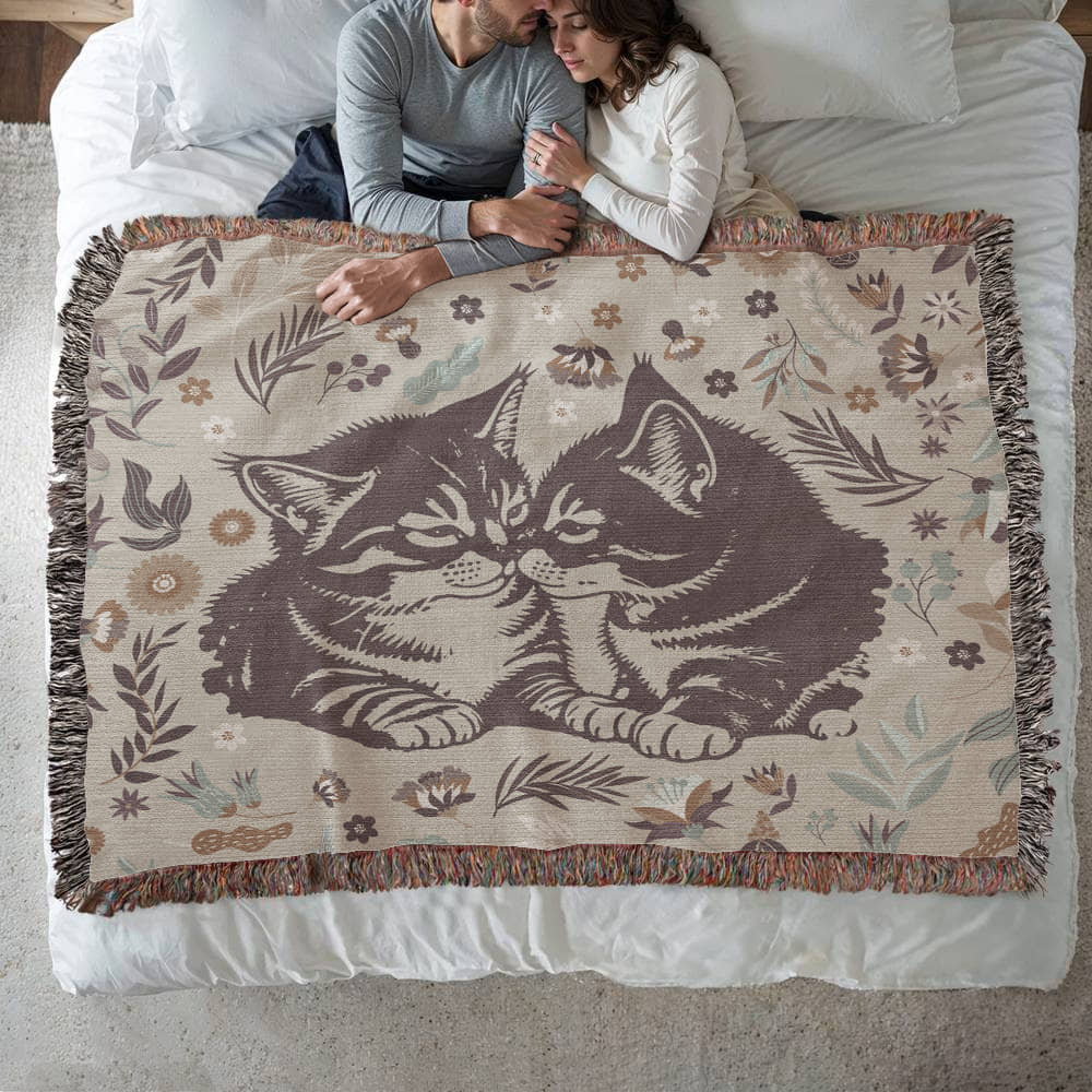 Cozy Cats Oversized Heirloom Woven Throw Blanket
