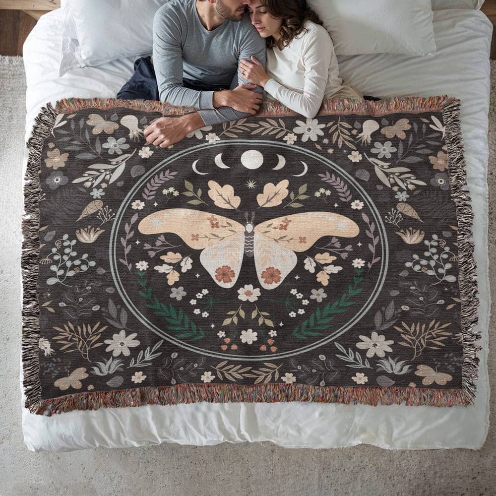Mystic Moth Oversized Heirloom Woven Throw Blanket