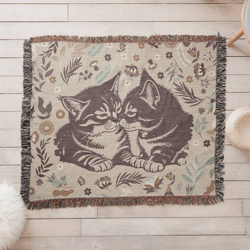 Cozy Cats Oversized Heirloom Woven Throw Blanket