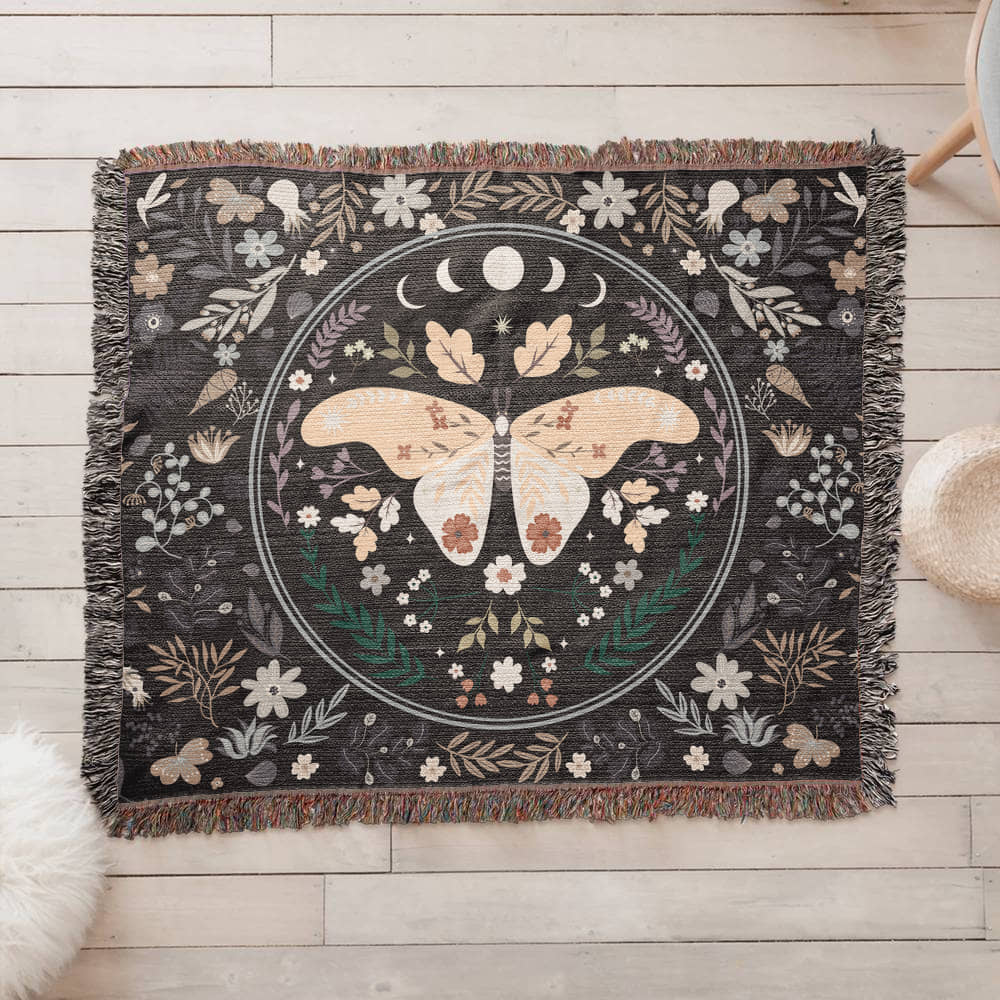 Mystic Moth Oversized Heirloom Woven Throw Blanket