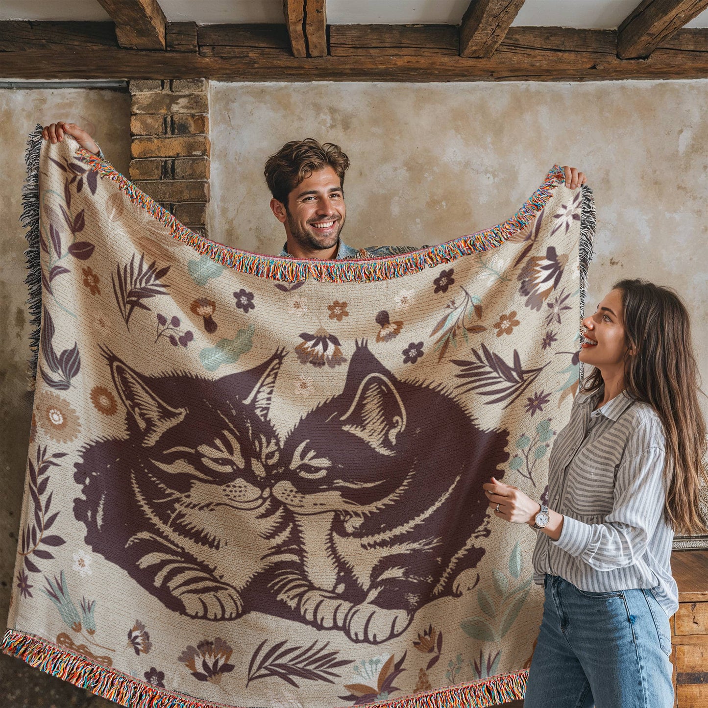 Cozy Cats Oversized Heirloom Woven Throw Blanket