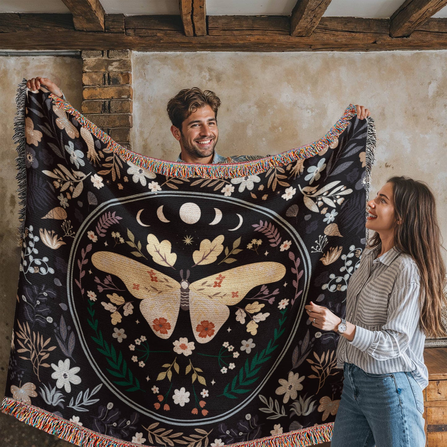 Mystic Moth Oversized Heirloom Woven Throw Blanket